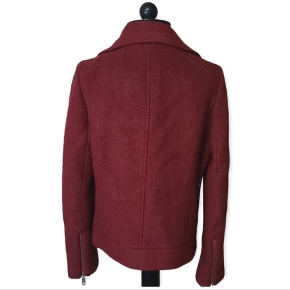 Tommy Hilfiger Red Wool Blend Moto Style Waist Jacket Size 10 - Picture 3 of 5